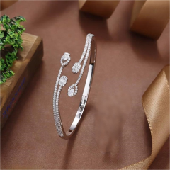 Blossom CS Jewelry Mixed‑Cut Open Cuff 925 Sterling Silver Zirconia Bangle