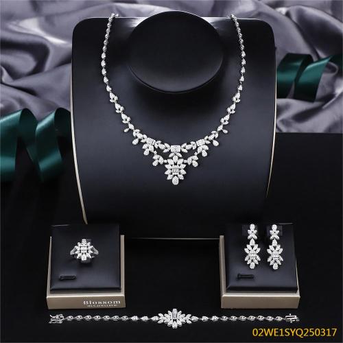 Blossom CS Jewelry Multi‑Shape CZ Floral 925 Sterling Silver 4‑Pcs Bridal Jewelry Set