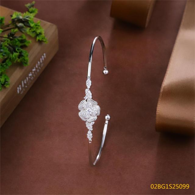 Blossom CS Jewelry Multi‑Petal Flower Cubic Zirconia Cuff Bangle 925 Sterling Silver Open Bangle For Women Wedding Party