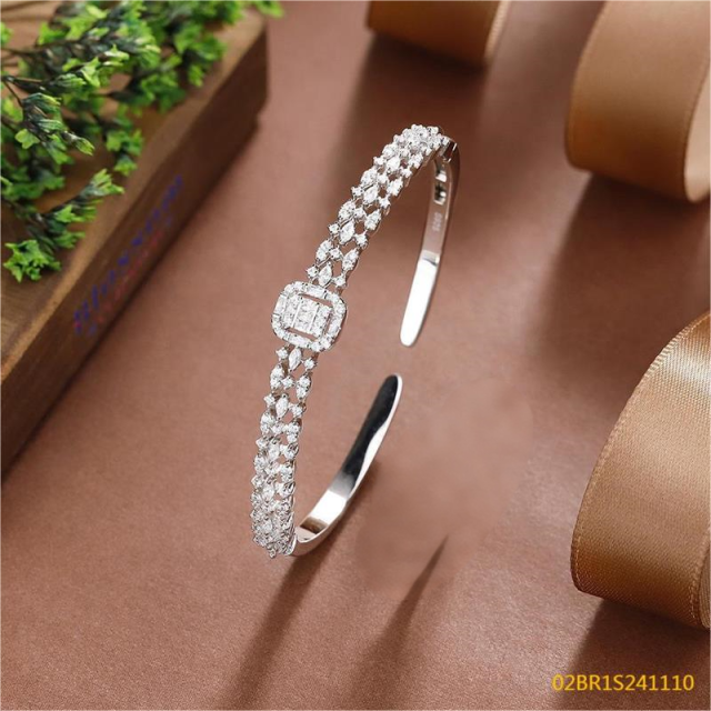 Blossom CS Jewelry Cushion Halo Multi‑Shape Cubic Zirconia Open Cuff Bangle 925 Sterling Silver Open Bangle For Women
