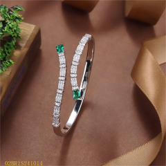 Blossom CS Jewelry Baguette Green Emerald‑Color Cubic Zirconia Open Cuff Bangle 925 Sterling Silver Open Bangle For Women