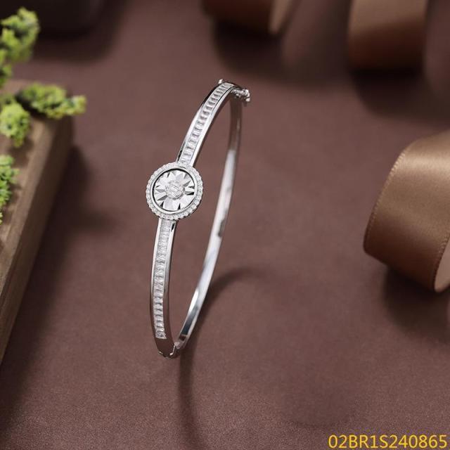 Blossom CS Jewelry Halo Round CNC Carved Cubic Zirconia Hinged Bangle 925 Sterling Silver Closed Bangle For Women