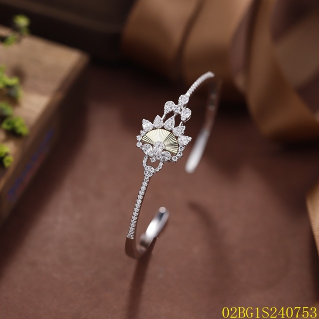 Blossom CS Jewelry Two‑Tone CNC Carved Sunburst Cubic Zirconia Cuff Bangle 925 Sterling Silver Open Bangle For Women