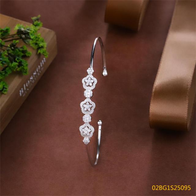 Blossom CS Jewelry Floral Cubic Zirconia Cuff Bangle 925 Sterling Silver Open Bangle For Women Formal Occasion