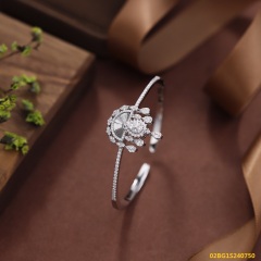 Blossom CS Jewelry CNC Carved Teardrop Motif Cubic Zirconia Cuff Bangle 925 Sterling Silver Open Bangle For Women