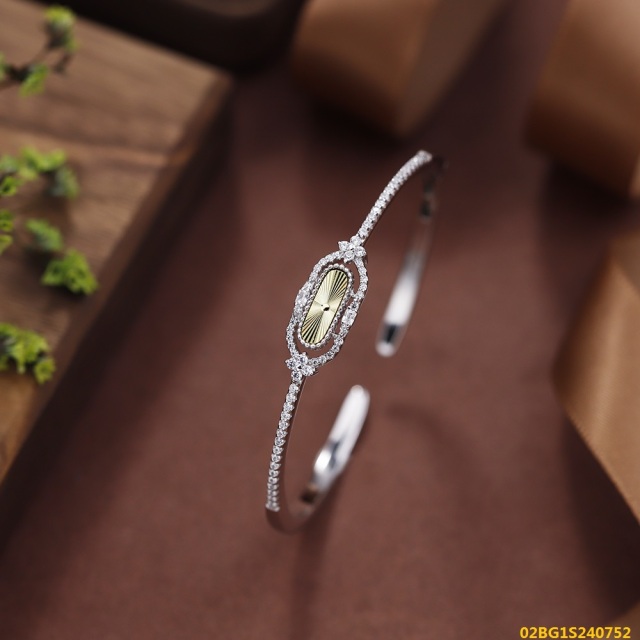 Blossom CS Jewelry Two‑Tone CNC Carved Oval‑Frame Cubic Zirconia Cuff Bangle 925 Sterling Silver Open Bangle For Women