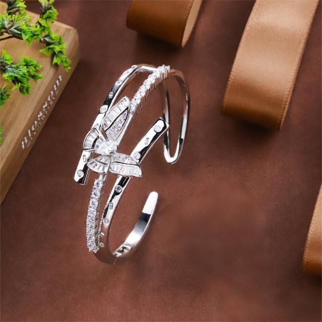 Blossom CS Jewelry Butterfly Cubic Zirconia Cuff Bangle 925 Sterling Silver Multi‑Band Open Bangle For Women Party