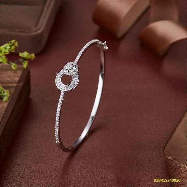 Blossom CS Jewelry Interlocking Circle Cubic Zirconia Hinged Bangle 925 Sterling Silver Closed Bangle For Women