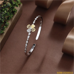 Blossom CS Jewelry 925 Silver Two‑Tone Bangle,Gold‑Fan Zirconia Open‑Style For Women Party