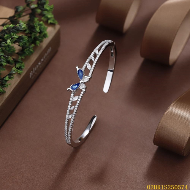 Blossom CS Jewelry 925 Silver Bangle Butterfly Two Tone Marquise Zirconia Hollow Pave Open Style For Women Party