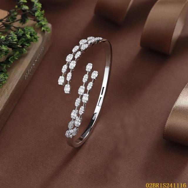 Blossom CS Jewelry 925 Sterling Silver Hinged Bangle,Twisted Multi‑Row Pave Cubic Zirconia Statement Bracelet For Women Party Banquet