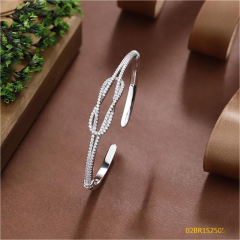 Blossom CS Jewelry 925 Silver Bangle Intertwined Knot Pave Zirconia Open Style For Women Party