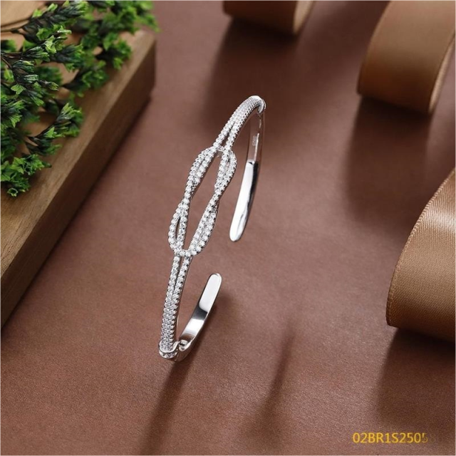 Blossom CS Jewelry 925 Silver Bangle Intertwined Knot Pave Zirconia Open Style For Women Party