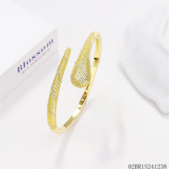 Blossom CS Jewelry 925 Sterling Silver Gold‑Plated Textured Hinged Bangle,Teardrop Pave Cubic Zirconia Open‑Style Bracelet For Women