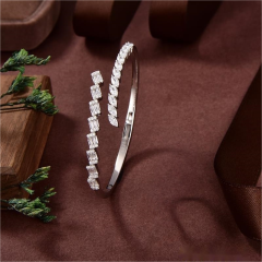 Blossom CS Jewelry 925 Silver Bangle Bypass Mixed‑Shape Zirconia Open Style For Women Party