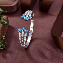 Blossom CS Jewelry 925 Silver Bangle Multi‑Strand Turquoise Inlay Zirconia Open Style For Women Party