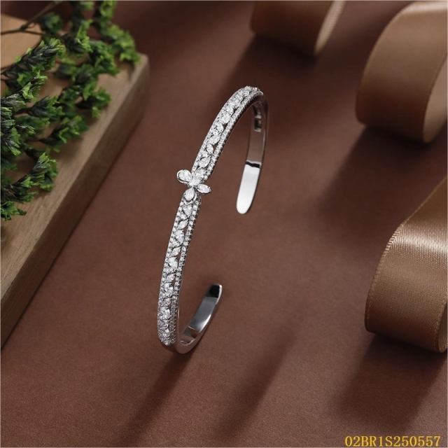 Blossom CS Jewelry 925 Silver Bangle,Butterfly‑Motif Leaf‑Zirconia Open‑Style For Women Party