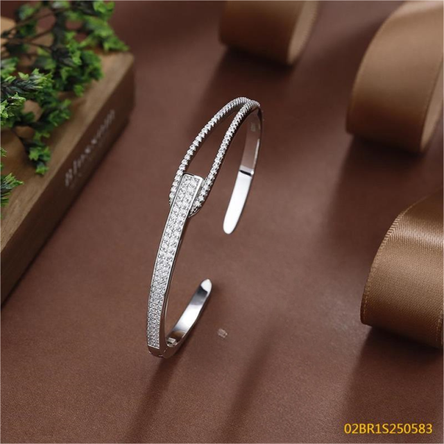 Blossom CS Jewelry 925 Silver Bangle Interlocked Dual Band Full Pave Zirconia Open Style For Women Party