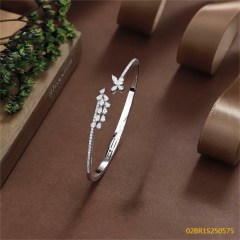 Blossom CS Jewelry 925 Silver Bangle Asymmetric Teardrop Zirconia Butterfly Leaf Open Style For Women Party
