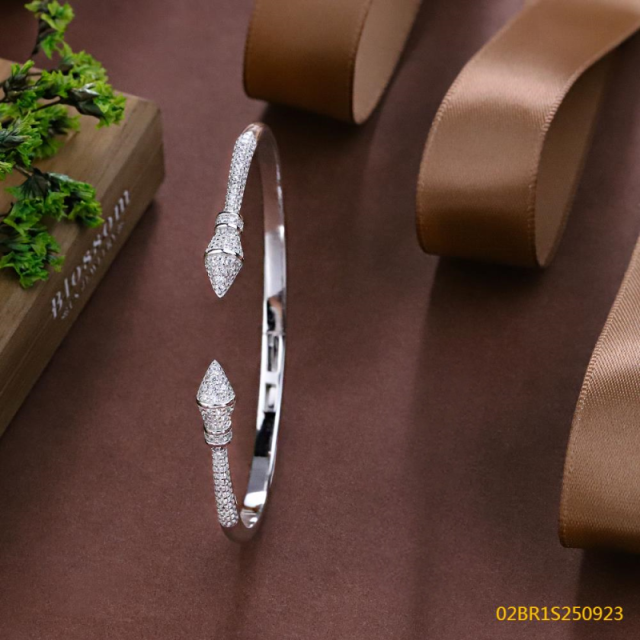 Blossom CS Jewelry 925 Silver Bangle Double Spear Tip Zircon Open Cuff For Women Party