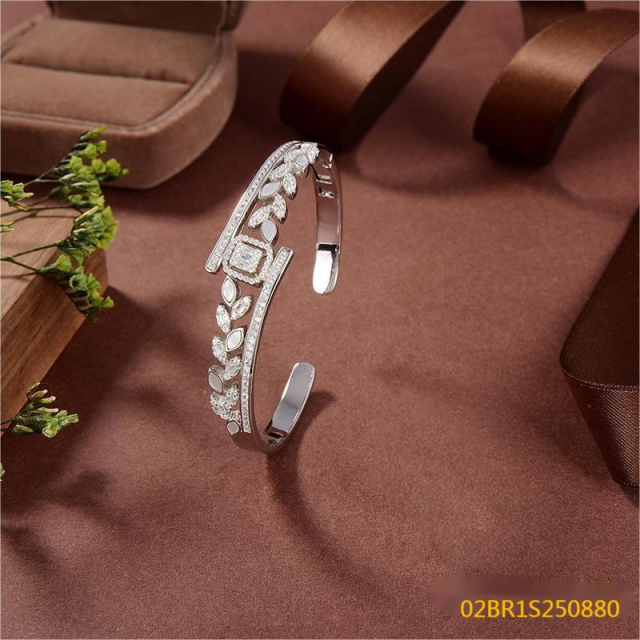Blossom CS Jewelry 925 Silver Bangle Shell Leaf Square Zircon Open Cuff For Women Party