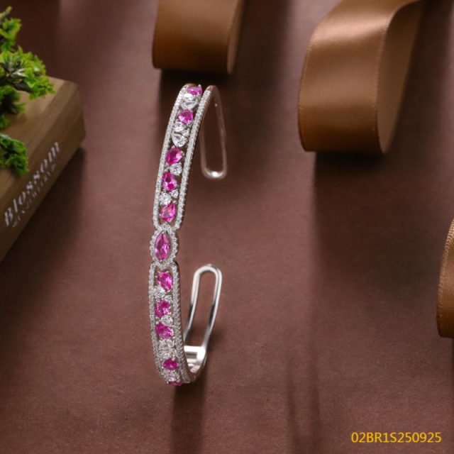 Blossom CS Jewelry 925 Silver Bangle Multi Shape Pink Zircon Open Cuff For Women Party
