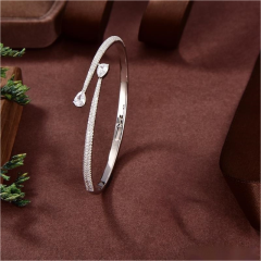 Blossom CS Jewelry 925 Silver Bangle Double Teardrop Zircon Open Cuff For Women Party