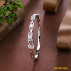 Blossom CS Jewelry 925 Silver Bangle Chain Link Zircon Solid Bangle For Women
