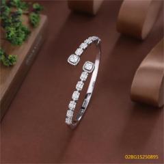 Blossom CS Jewelry 925 Silver Bangle Double Halo Square Zircon Open Cuff For Women Party