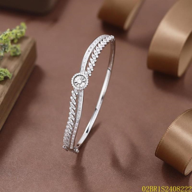 Blossom CS Jewelry 925 Silver Bangle Round Halo Zirconia Wheat Ear Closed Bangle For Women Party