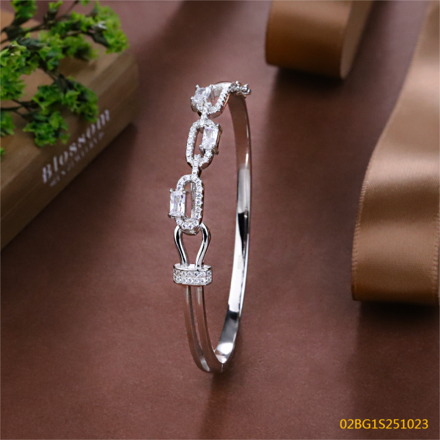 Blossom CS Jewelry 925 Silver Bangle Chain Link Multi Shape Zirconia Interlock Closed Bangle For Women Party