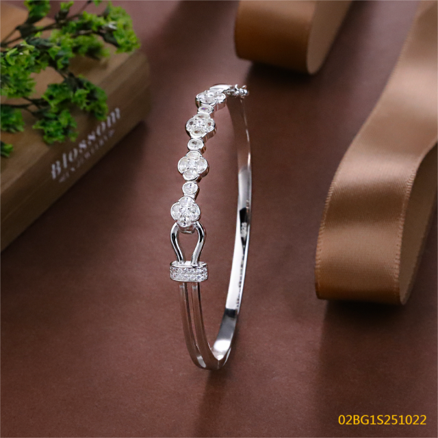 Blossom CS Jewelry 925 Silver Bangle Floral Multi Shape Zirconia Interlock Closed Bangle For Women Party