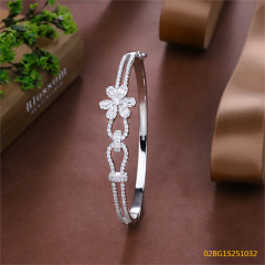 Blossom CS Jewelry 925 Silver Bangle Floral Multi Shape Zirconia Interlock Closed Bangle For Women Party