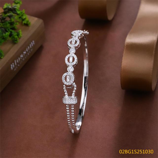 Blossom CS Jewelry 925 Silver Bangle Circle Multi Shape Zirconia Interlock Closed Bangle For Women Party