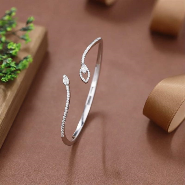 Blossom CS Jewelry 925 Silver Cuff Bangle Marquise Zirconia Open Cuff For Women Party