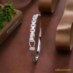 Blossom CS Jewelry 925 Silver Bangle Rectangle Zirconia Interlock Closed Bangle For Women Party