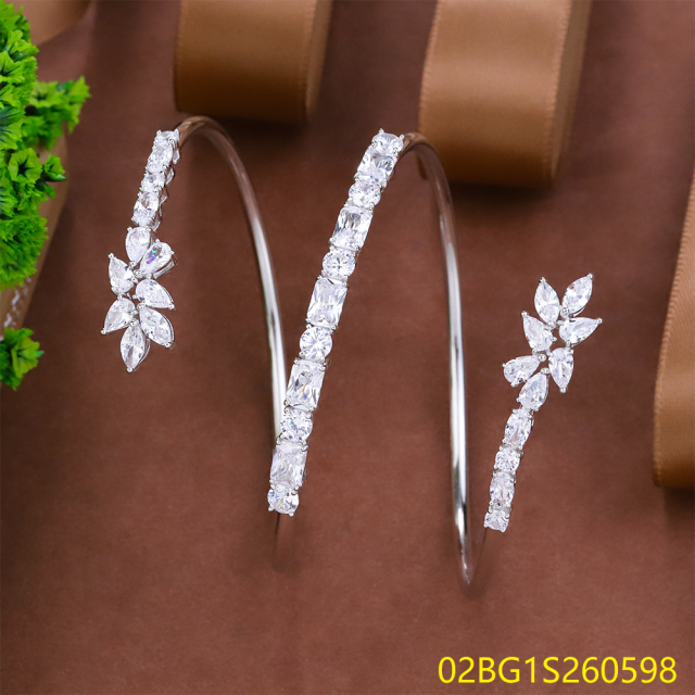 Blossom CS Jewelry 925 Silver Bangle Multi Shape Marquise Teardrop Zirconia Open Bangle For Women Party
