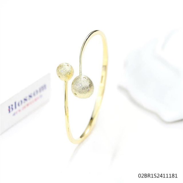Blossom CS Jewelry Simple Cuff Bangle 925 Sterling Silver Matte Ball Bead Open Bracelet for Women