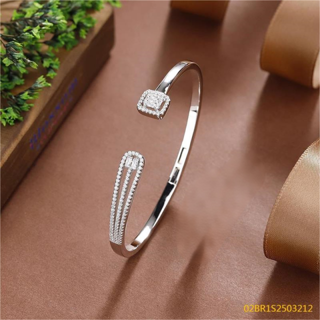Blossom CS Jewelry Square Halo 925 Sterling Silver Open Bangle For Women Inlaid Cubic Zirconia Bracelet Gift