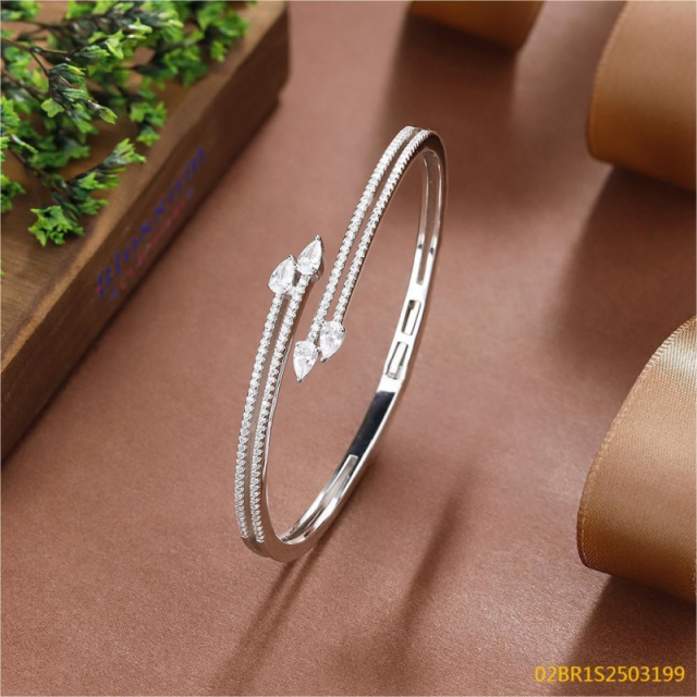 Blossom CS Jewelry Multi Band Pear Cut 925 Sterling Silver Open Bangle For Women Inlaid Cubic Zirconia Bracelet Gift