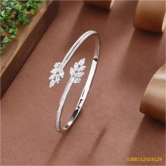 Blossom CS Jewelry Leaf Design 925 Sterling Silver Bangle For Women Inlaid Cubic Zirconia Wrist Bracelet Gift