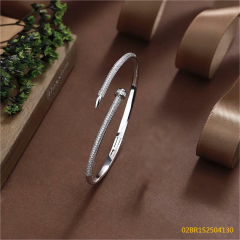 Blossom CS Jewelry Nail Design 925 Sterling Silver Open Bangle For Women Inlaid Cubic Zirconia Bracelet Gift
