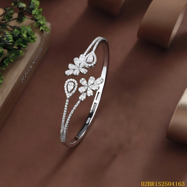 Blossom CS Jewelry Flower Teardrop Halo 925 Sterling Silver Bangle Jewelry Accessory For Women Inlaid Cubic Zirconia