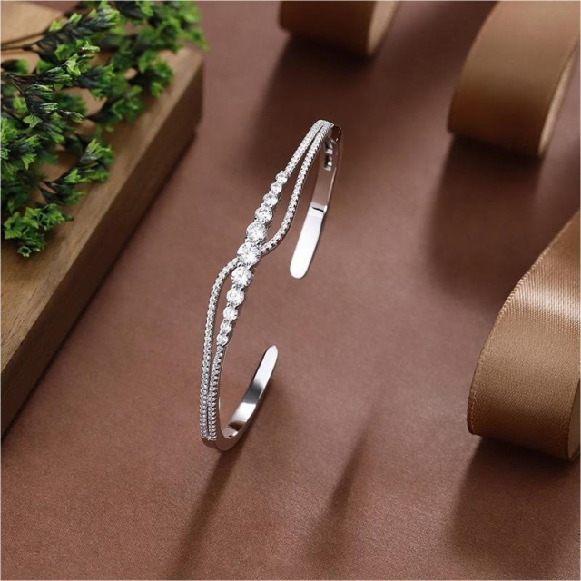 Blossom CS Jewelry Twisted Wave 925 Sterling Silver Bangle Jewelry Accessory For Women Inlaid Cubic Zirconia