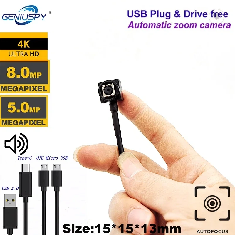 Type-C AF Auto Focus Webcam 4K 8MP 15FPS High Speed UVC OTG 2592*1944 30FPS Audio USB Camera Module 5MP Mini CCTV Surveillance