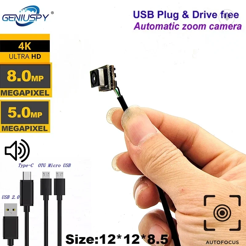 Audio Video HD 5MP 4K 8MP USB Camera Auto Focus Micro UVC Camera Module 500W Mini AF CCTV Cameras Webcam For Windows PC Cam