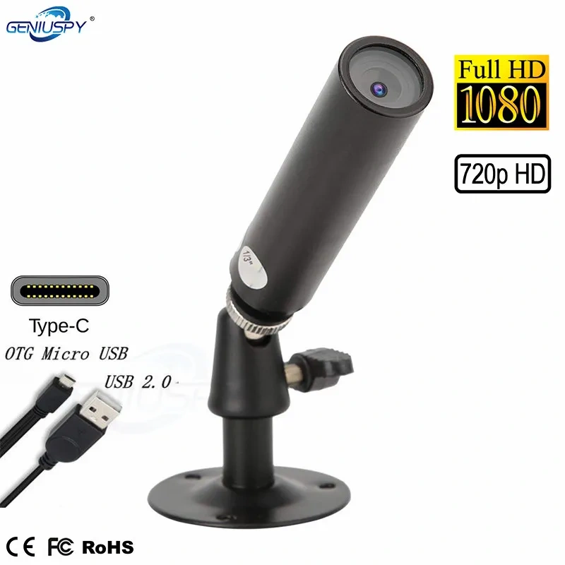 USB Type-C OTG Mini Bullet USB Camera 1080P 720P USB 2.0 Miniature Camera For Industry Testing Android Equipment Helmet Police