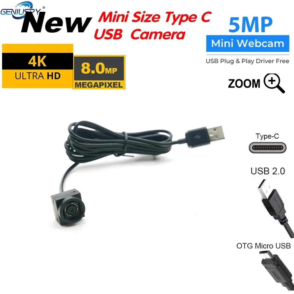 Audio Video UVC OTG TYPE-C Cam 5MP 30fps Auto Focus Mini USB Camera Micro 8MP 4k 5MP 2MP 1080P Webcam For Android /PCIndustry