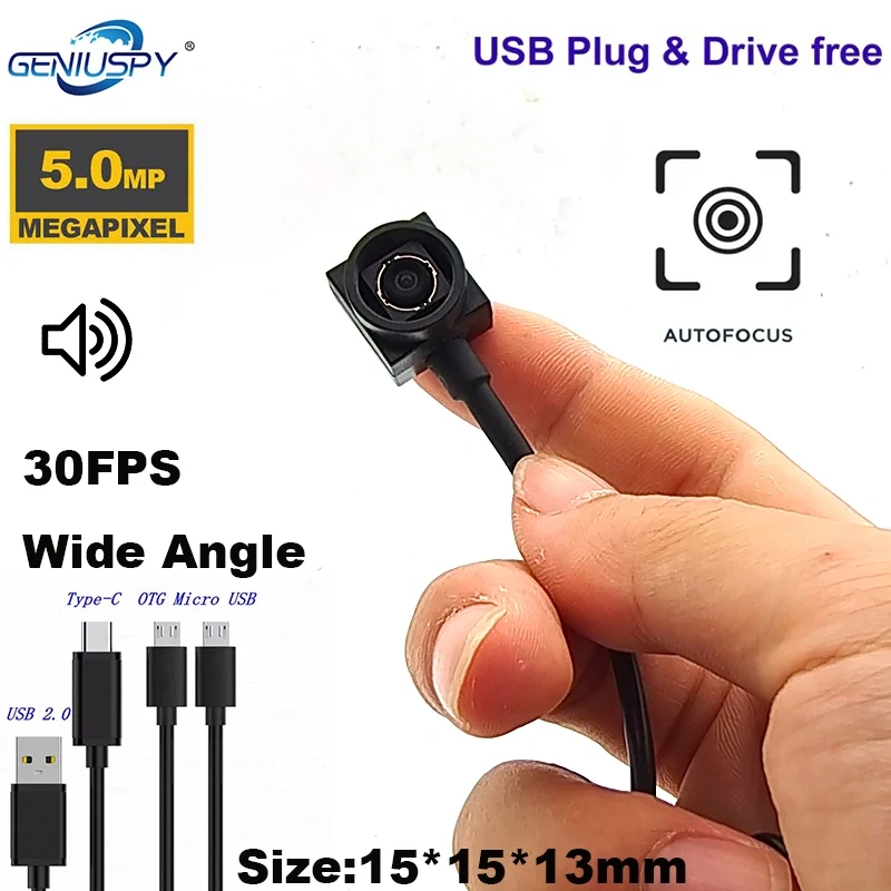 15*15mm Mini Auto Focus Wide Angle USB Webcam Live Broadcast Camera Driver-Free USB Camera Module 12*12mm TYPE-C OTG UVC