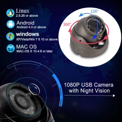 Outdoor Weatherproof 1080P USB Camera UVC OV2710 CMOS 12pcs IR LED Night Vision Dome CCTV Camera Webcam 2MP Linux Windows Mac